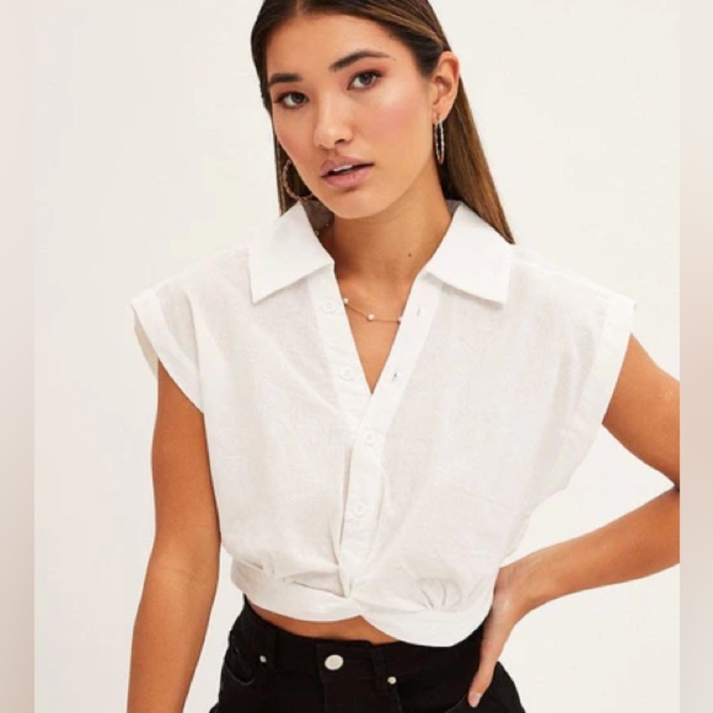 Cropped Button Up Collared Shirt